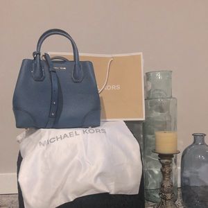 Blue, Michael Kors Mercer Gallery Medium Faux Pebbled Leather Tote Bag